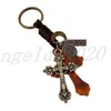 Porte-clés en cuir alliage de cuir rétro chrétien croix porte-clés porte-clés breloque accessoires de mode sac de voiture pendentif EEA607