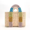 Mode Perlen Rattan Frauen Handtaschen Design Perlen Wicker Woven Schulter Taschen Luxus Sommer Strand Stroh Tasche große tragekörbe