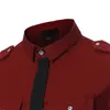 Двойной карманный военный стиль черная рубашка мужчины случайный контрастный цвет поддельных галстуков социальная рубашка мужская стройная пригонка с длинным рукавом Chemise C1210