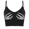 Mulheres Camis Spaghetti Strap Esqueleto Skull Hand Imprimir Sexy Cami Crop Top Camuflagem Tops