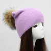 New Beanie Hat for Women Simple Winter Skullies Fur Cap Warm Female Gorros Fashion Pompom Hat