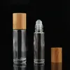 2021 5ml 10ml difusor de óleo essencial Rolo de vidro clara na garrafa com tampa de bambu natural Bola de rolete de aço inoxidável