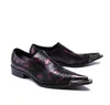 Erkek İtalyan Deri Sivri Burun Elbise Ayakkabı Timsah Çivili Loafer'lar Düşük Topuklu Oxford Ayakkabı Erkekler Için Zarif Yılan Sepatu Pria