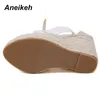 Aneikeh Fashion PVC Sandal Women Transparent Lace-Up Butterfly-Knot Wedges High Heels Black Gold Party Daily Pumps Shoes Concise J2023