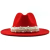 Stingy Brim hattar ull jazz fedora casual kvinnor läder pärla band filt hatt vit rosa gul panama trilby formell fest cap 58-61cm1