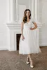 花嫁2022のための単純なVネックショートチュールのウェディングドレス2022夏のラインヴェスティドセクシーなオープンバック茶長のぼうビーチブライダルガウン