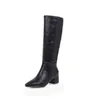 Boots for Women Knee High Boots Winter Snake Leather Long Boots Pointed Low Heels Casual Shoes Woman Large Size