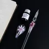 Vintage handgjorda konst Elegant Crystal Floral Glass Dip Pen Sign Ink Penns Gift 2012024692617