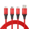 Kable telefoniczne 2,4a Szybka 3 w 1 nylonowe pleciony kabel ładujący mikro USB Type-C dla Samsung Android ładowarki