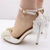 Pérolas Lace Elegante Bridal Shoes 2021 Elegante arco Borlas 9cm sapatos de salto alto para vestido de noite de festa dedo pontada de pé mulheres sapatos casamento al8424