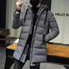 겨울 자켓 남자 긴 파카 후드 두꺼운 따뜻한 코트 남자 가을 outwear 패션 자켓 복어 재킷 솔리드 컬러 플러스 사이즈 4XL 201204