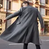 Blendas de lã masculinas moda Único casaco longo peito homens engrossar estilo britânico cor sólida elegante casaco de lã quente # 3