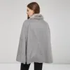 Kvinnor Casual Capes Vintage Office Lady Knapp Vanlig Vinter Kvinna Elegant Fashion Overcoats Faux Fur Neck Stilfulla Coats 201210