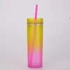 Plastic Gradient Straight Skinny Tumblers Cups 16oz Double Wall Colorful Portable Acrylic Tumbler Mugs With Straw And Lid by sea RRE12667