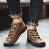 Classic Winter Men's Breathable Men Ankle Thick Plush Warm Snow Leather Autumn Outdoor Man Motorcycle Boots 201124