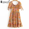 Everkaki Boho Floral Print Mini Dress Mujeres Vestidos Summer Ladies Gypsy Vestidos cortos Étnico Casual Mujer Primavera T200604