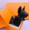 Designer mode tecknad djur liten hund nyckelringar tillbehör nyckelring pu läder brev mönster bil nyckelring smycken gåvor med låda