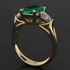 14K Guldsmycken Green Emerald Ring for Women Bague Diamant Bizuteria Anillos de Pure Emerald Gemstone 14K Gold Ring for Women Y1119