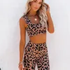 Спортивные женщины буксирные изделия Set Gym Wear Leopard Print Bra Leggings костюм Fitnes