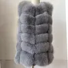 Beiziru Real Fourrure Fox Gilet Hauteur 68cm Gilet Femme Naturel Hiver Chaud Véritable Naturel Fox Fourrure Gilet sans manches Silver Fox Vest LJ201203