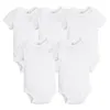 5 Pçs / lote Nascido Bebê roupas verão sem mangas bebê menino menina roupas 100% algodão branco crianças bebê bodysuits jumpsuits 220307