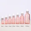 Wholesale Empty Essential Oil Bottle 5ml 10ml 15ml 20ml 30ml 50ml 100ml Rose Gold Lids Pink Glass Dropper Bottles For Cosmetics