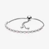 Nova chegada rosa clara bracelete slider 925-sterling-prata ajustável cúbico zircônia pulseira para mulheres jóias de luxo