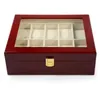 Boîtes de montre Cases 2021 10 Grids Coque en bois rouge Couverture en bois Coffret élégant Organisateur de stockage bijoux Caixa Para Relogio1