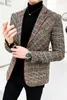 Britse stijl geruite blazer voor mannen pak jas casual wollen trouwjurk jas single business mannelijke knop Veste kostuum Homme 201104
