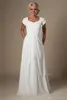 Ivory Lace Chiffon Beach Modest Wedding Dresses With Cap Sleeves Long A-line Bridal Gowns Informal Destination Wedding Gowns New Sale