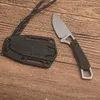 Top Quality KS 2085 Brace Fixed Knife 2" Stonewashed 8Cr13MoV Blade Full Tang Black glass filled nylon handle With Neck Sheath