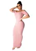 女性ソリッドカラーロングスカートセクシーホルターチューブトップ半袖ドレス2021ウーマン夏カジュアルドレス