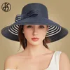 FS Women Straw Hat With Big Bow White Black Wide Brim Floppy Foldable Beach Hats Female Ladies Spring Summer Visor Sun Caps Y200602