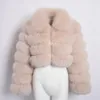 Winter Fuchs Pelz Jacke Nähte Kurze Revers Langarm Mantel Frauen Hochzeit Zubehör S bis 4XL2493