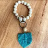 Party Wooden Bead Armband Keychain Pure Wood Color Chain Cotton Tassel Keying With Alloy Ring Wood Beaded Decoration Pendant