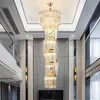 Long lustre en cristal moderne lustres dorés européens luminaires grandes lampes suspendues américaines escalier en colimaçon lumière LED éclairage intérieur de la maison hauteur 540 cm