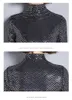 Nouveau printemps femmes Blouses demi-col roulé paillettes brodées à manches longues mode chemise décontractée grande taille 3XL 314B T200502