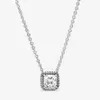 100% 925 стерлингового серебра квадрат Sparkle Halo Ожерелье Мода Женщины Свадебные Обручальные Украшения Аксессуары