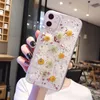 Moda Real Seco Pressionado Flor Foil Soft TPU Case Para Iphone 15 14 Pro MAX 13 12 11 XR XS X 8 Plus Iphone15 Girassol Confetti Lantejoulas Gel Capa Transparente Pele Traseira