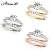 Ainuoshi 925 Sterling Silber Frauen Ringe Weiß Gold Gelbgold Roségold Farbe Runde Schnitt 1ct Ring Set Engagement Silber Schmuck Y7362763