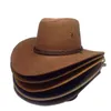 Mode en plein air hommes femmes Western Cowboy avec bande de tête de vache large bord Pop Vintage Jazz casquette hiver laine voyage chapeau