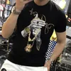 メンズセーター 2021 高級ラインストーン Tシャツ男性ブランド半袖ファッション男ストリート O ネックスリムモーダルコットン Tシャツプラス Size1