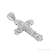 Retro Gold Cross Charme Anhänger Full Ice Out CZ Simulierte Diamonds katholische Kruzifix -Anhänger Halskette mit langem kubanischen Ketten305r