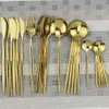 24pcs guld dinnerware spegel rostfritt stål porslinduk kniv gaffel kaffe sked bestick diskmaskin säkra bestick set 210317