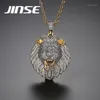 JINSE hommes plein glacé cubique zircone Lion Tag colliers pendentifs Hip hop chaîne cubaine Hip Hop collier bijoux en or pour Male1