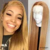 Perruque Lace Front Wig Remy brésilienne naturelle, cheveux lisses, blond miel, avec cheveux de bébé, 180%, pour femmes noires