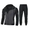 Tute da uomo 2021 Winter Men Fleece Casual Zipper Jacket + Sweatpant 2 pezzi Set Felpa sportiva con cappuccio Pantalone Tuta da corsa