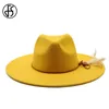 Breda brim hattar fs brittisk stil vinter 95 cm hatt solid stor ull svart fedoras cap män kvinnor panama jazz sombreros de hombre6378226