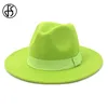 FS Unisex Wool Feel Jazz Fedora Hats для женщин с ленточной пряжкой мужчины широкая края панама кап