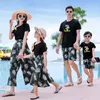 Matching Family Outfits Summer Mum Daughter Dad Son Cotton T-shirt +Pants Holiday Seaside Beach Couples Matching Clothing LJ201111